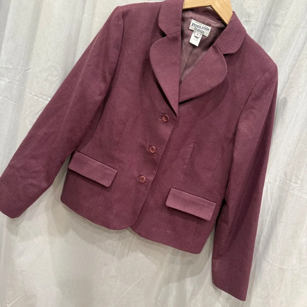Pendleton Women's 14 Blazer Jacket‎ Burgundy Orchid Wool Classic Career Office